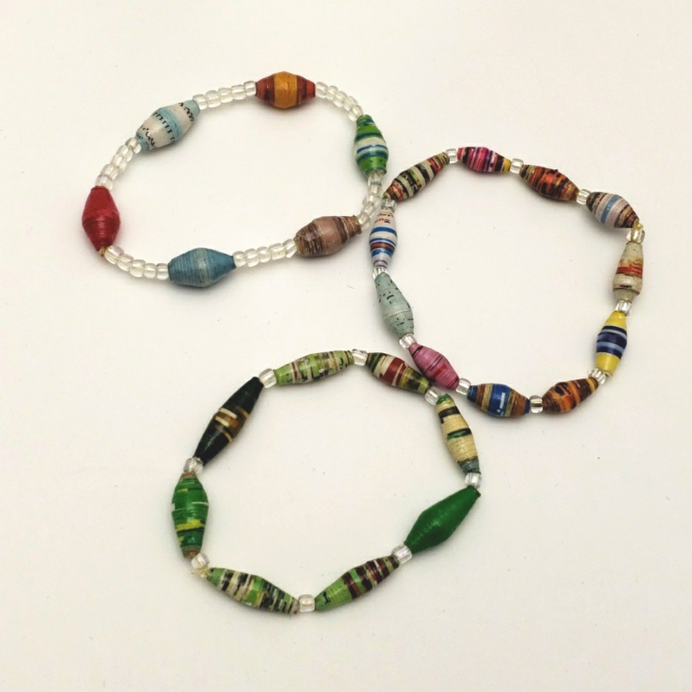 Set of 3 handmade paper bead bracelets